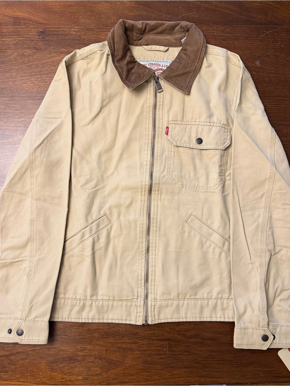 NWT Levi's Men's Tan Cotton Canvas Jacket with Corduroy Collar